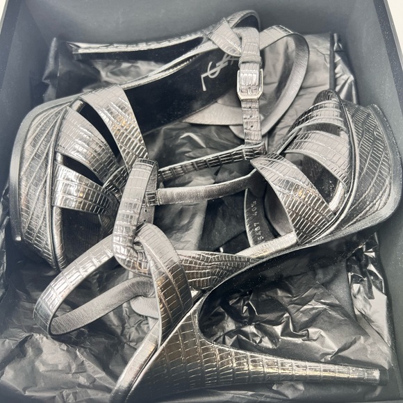 Saint Laurent YsL 105mm Tributes Grey Graphite Embossed Leather Size 40.5 /10.5 - Picture 9 of 9